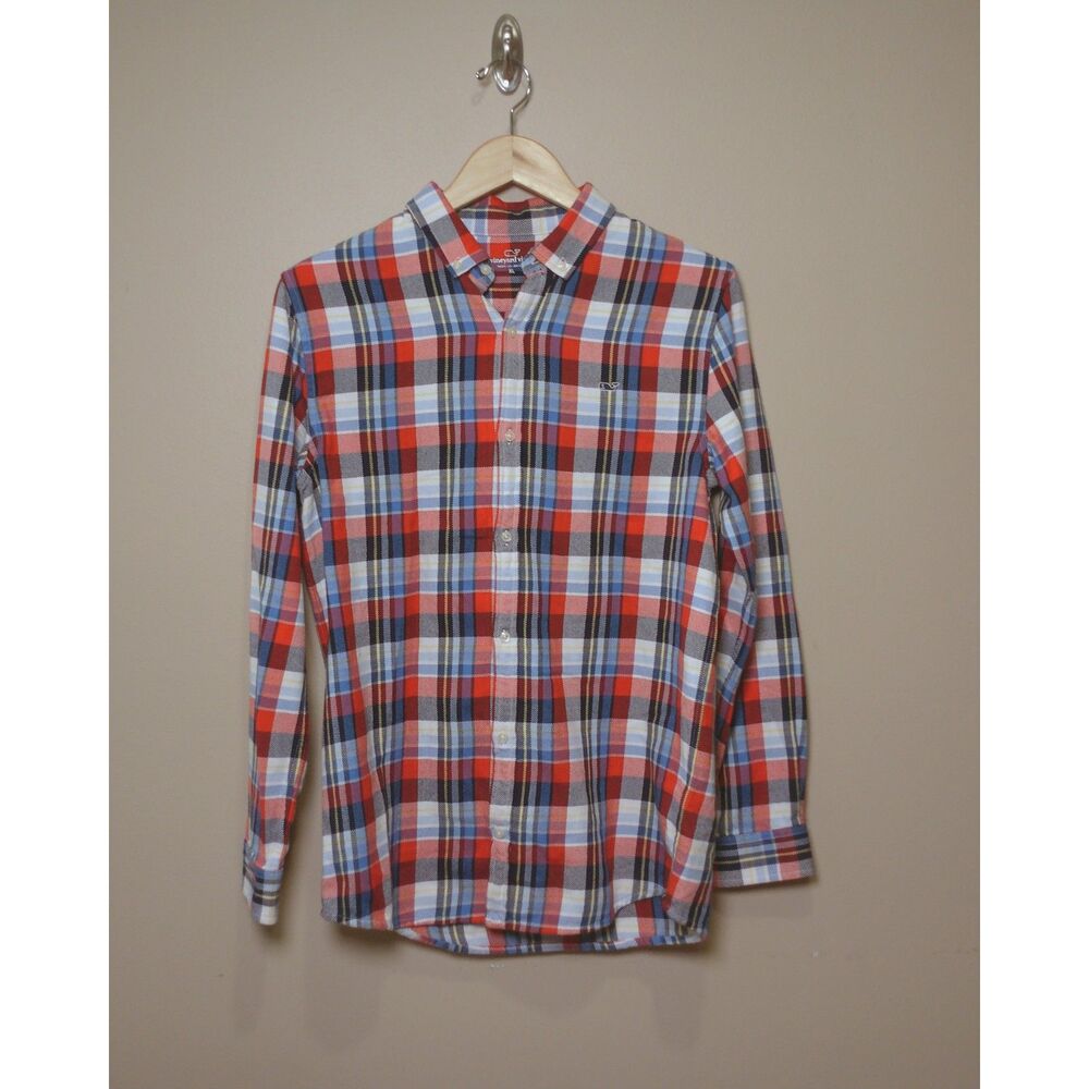 Vineyard Vines Soft Flannel Shirt XL Red Blue Plaid Button Down Whale Logo - Picture 2 of 8